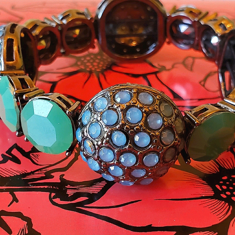 Chunky Bracelet Big Gem Turquoise Blue Stretch LC
